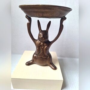 Vintage Brass Rabbit Butler Holding Display Tray | Gold Bunny with Dish .